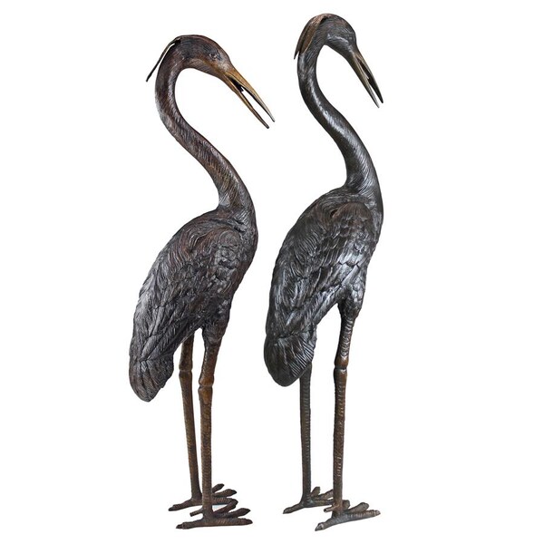 Medium Herons Cast Bronze Garden Statue Set